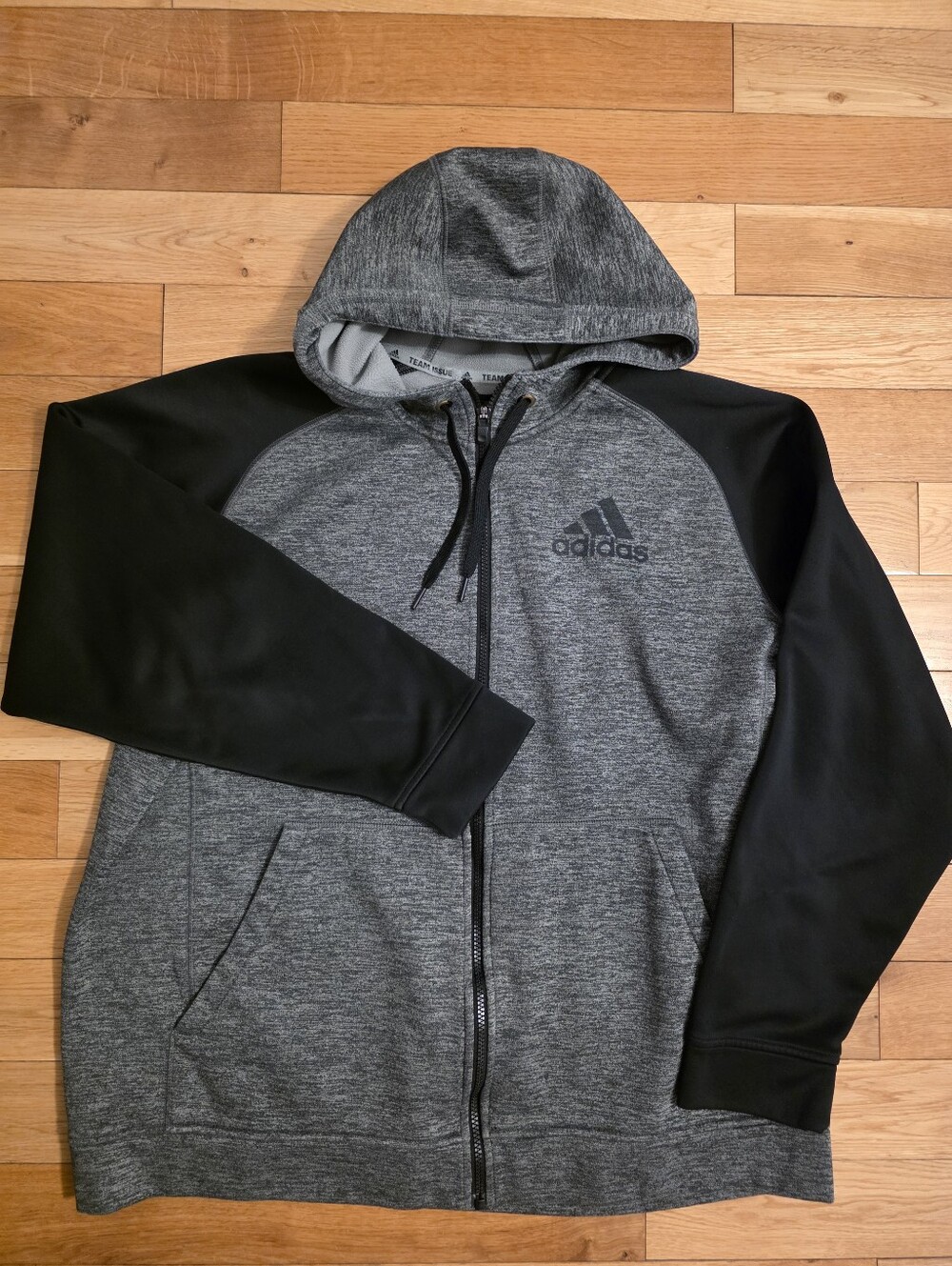 Adidas Grey Heather & Black Zip-Up Hoodie